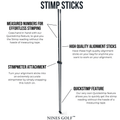 graphic of the stimp sticks, alignment sticks, and stimpmeter for sale